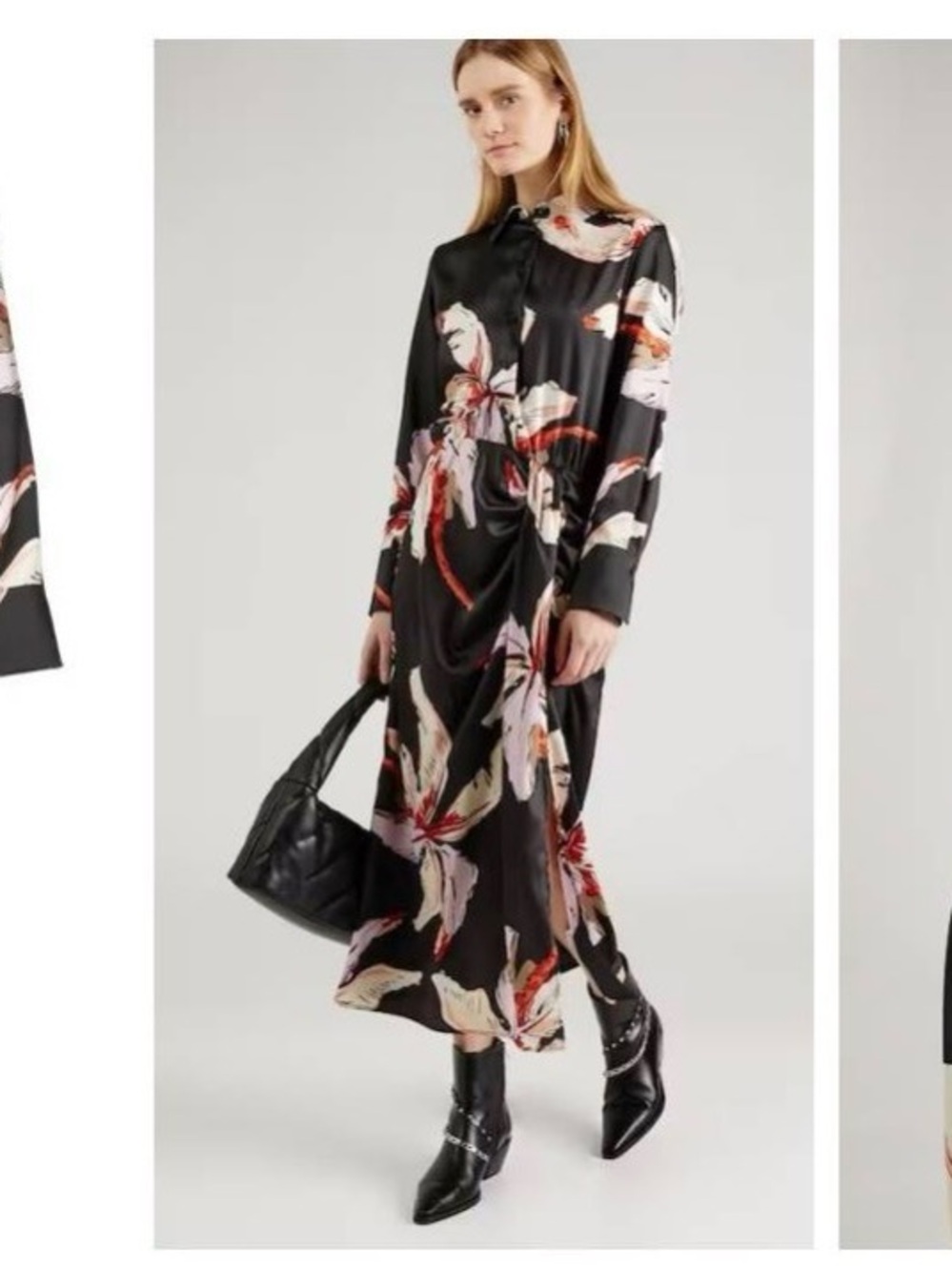 Marella Black Floral Button-Front Maxi Shirt Dress